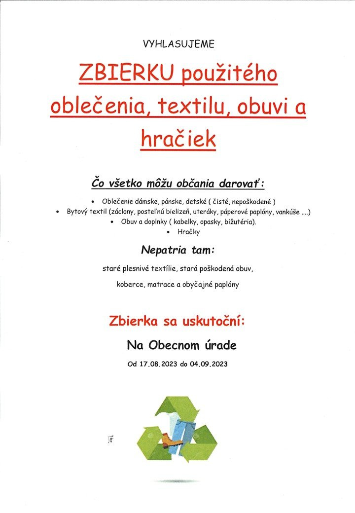 Zbierka použitého textilu, obuvi, hračiek