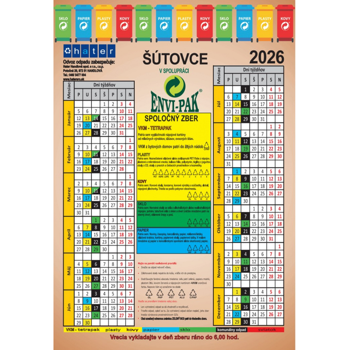 Harmonogram vývozov odpadu na rok 2026